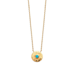 Collier fantaisie martelé pour femme orné d'une pierre bleu turquoise KENZA - Bijoux Privés Discovery