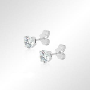 Boucles d'oreilles puces 4 griffes en or blanc 18K et diamants - Aishiteru