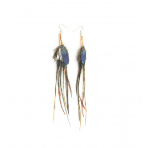 Boucles d'oreilles pendantes plumes grises - Ruby Feathers