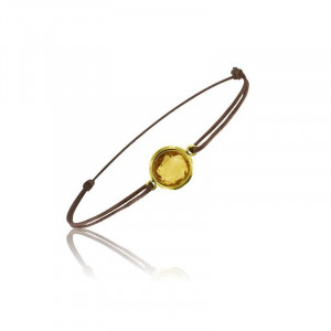 Bracelet cordon marron avec une pierre citrine ronde - Be Jewels!