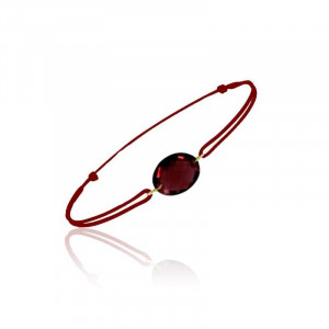 Bracelet cordon rouge pierre grenat ovale - Be Jewels!