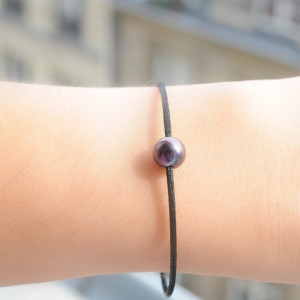 Bracelet cordon noir avec perle mauve - Tikopia