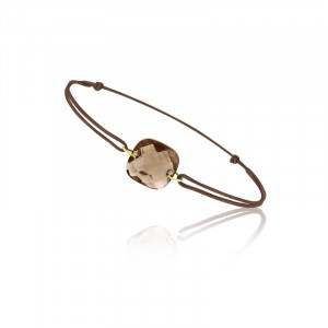 Bracelet cordon marron avec un quartz fumé - BeJewels