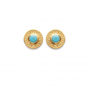 Puces d'oreilles ronde plaqué or ou argent et pierre blue nano - Bijoux Privés Discovery