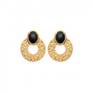 Boucles d'oreilles pendantes agate noire plaqué or TILDA - Bijoux Privés Discovery 