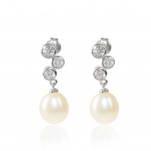 Boucles d'oreilles perles de chine blanches - Tikopia