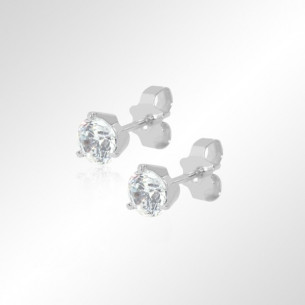 Puces d'oreilles 3 griffes en or blanc 18K et diamants - Aï Shiteru