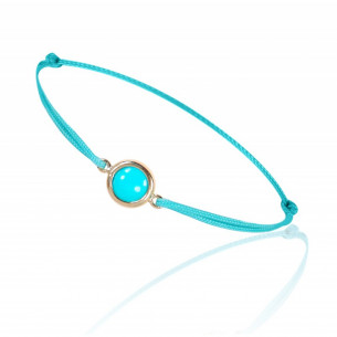 Bracelet cordon bleu avec une turquoise ronde - Be Jewels! 