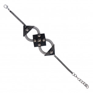 Bracelet cuir manchette avec chaînes et perles cloutées - Sev Sevad 