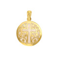 ONEKISS - Pendentif Rond Croix ajourée Nacre, Or Jaune 18k