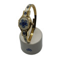 Montre Bracelet André Mouche - Laqué émail Blanc, décors floral Bleu