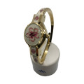 Montre Bracelet André Mouche - Laqué émail Blanc, décors floral Rose