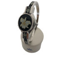 Montre Bracelet André Mouche - Laqué émail noir, décors floral Blanc Jaune