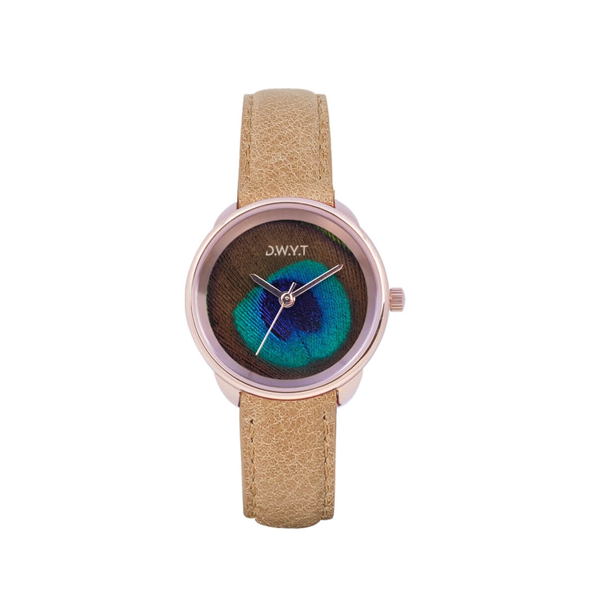 Montre femme en bois PLUME ROSEGOLD Grainé beige 14 mm
